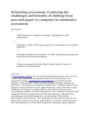 Rebooting assessment. Exploring the challenges and benefits of 